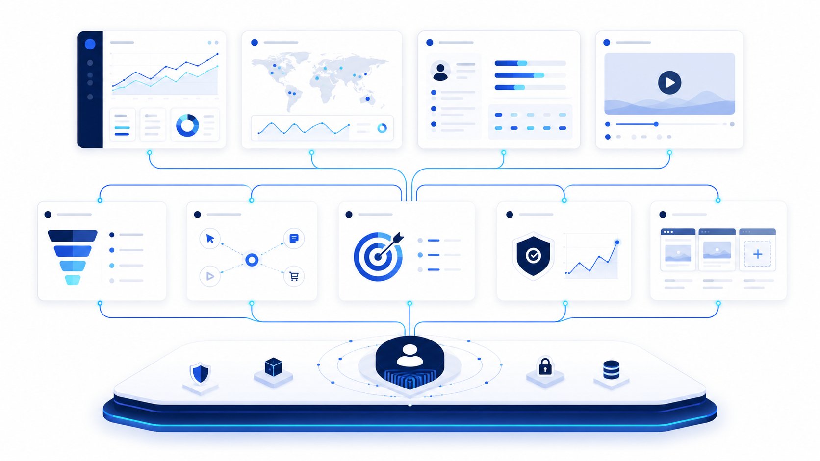 TrafficCatch platform modules built above a pseudonymous identity layer