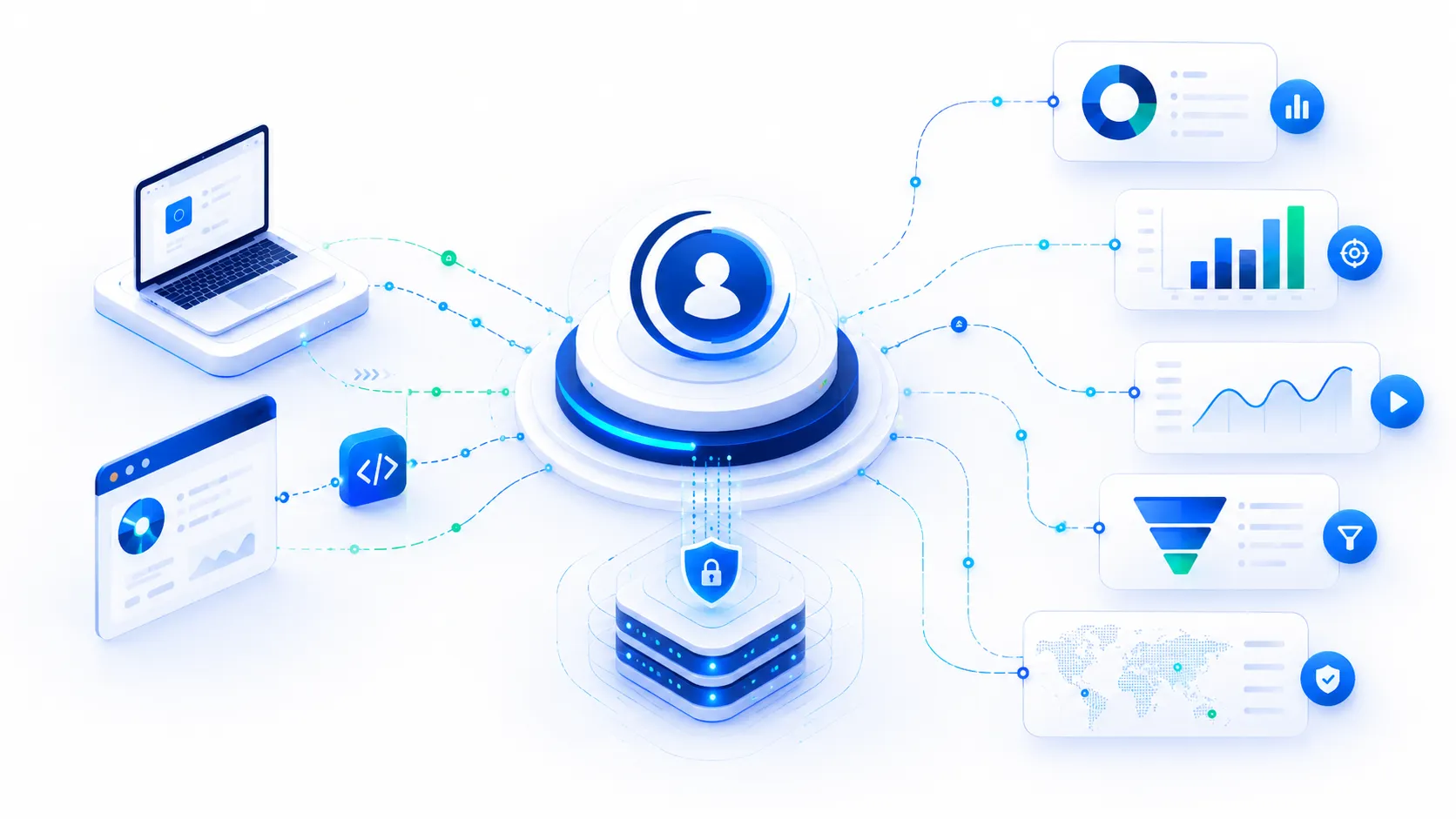 Abstract identity graph connecting website cards and anonymous device nodes