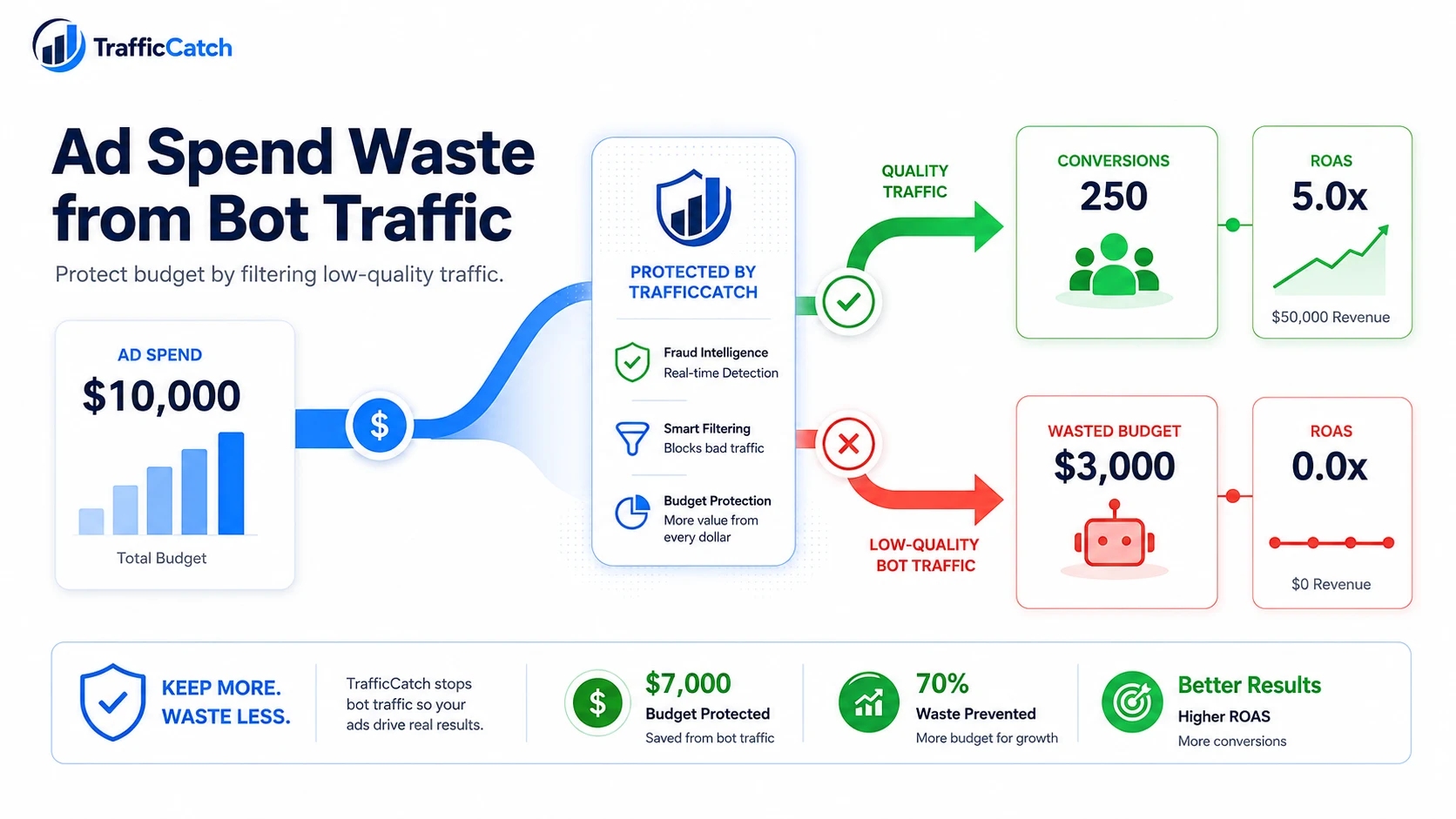 Ad spend waste caused by suspicious clicks, bots, and low-quality visits.